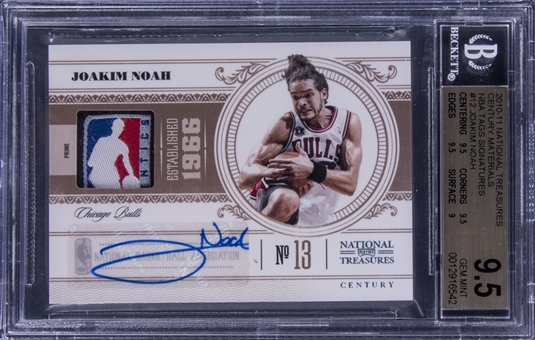 2010-11 Panini National Treasures “Century Materials” NBA Tag Signatures #12 Joakim Noah Signed Logoman Patch Card (#1/1) - BGS GEM MINT 9.5/BGS 9
